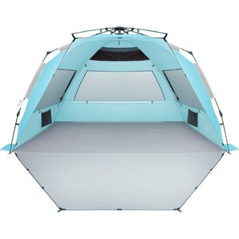 Пляжний намет Oileus XXL, сонцезахисний намет для 5-6 осіб, портативний сонцезахисний намет, миттєвий розкладний пляжний намет з сумкою для перенесення, кілочками, 6 мішками з піском, захист від ультрафіолету для риболовлі, походів, кемпінгу, небесно-блак