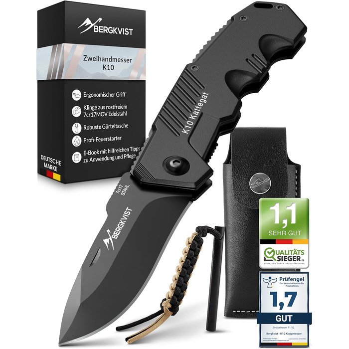 Складаний ніж (дворучний) - гострий кишеньковий ніж для активного відпочинку та виживання з вогнетривкої сталі та чохлом - дозволе