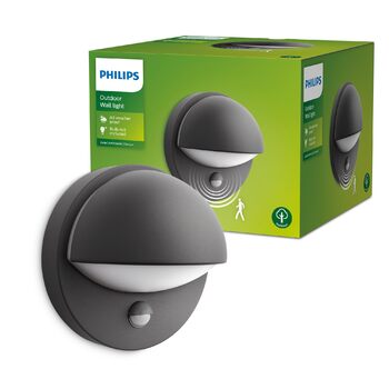 Зовнішній настінний світильник PHILIPS June з датчиком руху, E27, антрацит