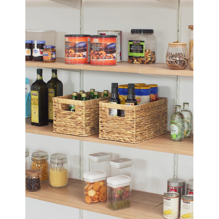 Кошик для зберігання водяного гіацинта StorageWorks, квадратна скринька для зберігання, міцні полиці у формі водяного гарбуза з ручками, декоративний кошик для подарунків, туалетного приладдя, великий, 2 предмети 33 x 21 x 18 см натурального кольору (водя