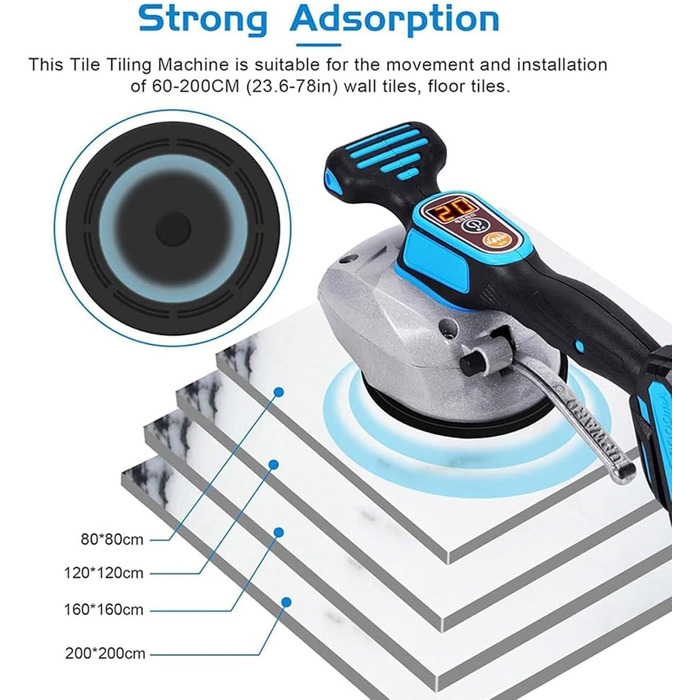 Вібраційний інструмент для плитки Kadxyan, електричний плиточник на присосках, ручний вібратор для монтажного інструменту, 6 регульованих швидкостей, 12 см присоска, цифровий дисплей, з 2 батареями