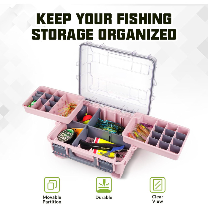 Водонепроникний ящик для рибальських снастей THKFISH, ящик для приманок, ящик для рибальських інструментів, портативний ящик для снастей з двома ящиками для безприманного транспорту 3500 та знімними роздільниками, ящик для рибальських снастей рожевого/син