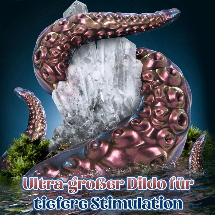 Фалоімітатор Tagnaff Tentacle XXL, силікон, 33 см, присоска, рельєф щупалець, синьо-фіолетовий