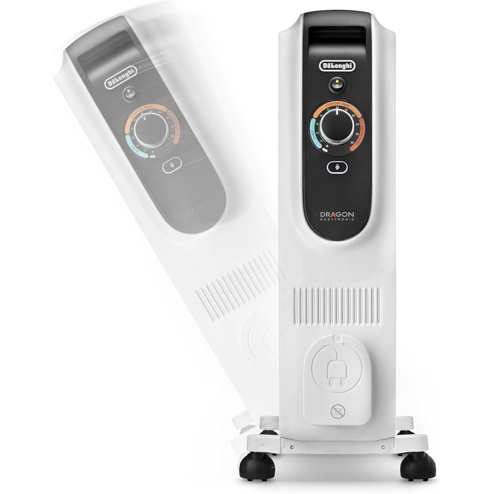 Масляний обігрівач для приміщень об&39ємом до 60 м, електричний обігрівач із запобіжним термостатом, 8 ребер, індивідуальне опалення 12 температурних налаштувань, портативний, 2000 Вт, білий (TRD50820) для приміщень об&39ємом до 60 м, 39Longhi Dragon Easy