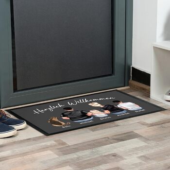 Килимок для дверей Сімейний від True Statements - персоналізований фігурками, іменами, собакою, котом - сімейний килимок для дверей, килимок для дверей, подарунок на новосілля, килимок для уловлювання бруду в нову квартиру - тонкий, нековзний, 50 x 35 см 