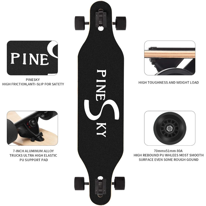 Дюймовий лонгборд скейтборд 8-шаровий з натурального клена для круїзу, карвінгу, фрістайлу та даунхілу з маячком T-Tool, 41-