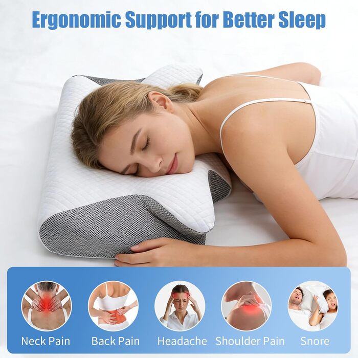 Ортопедична подушка для шиї з піни з ефектом пам&39яті, ергономічна 3D-підтримуюча подушка для шиї для сну на спині та на боці, регульована висота подушки 60357,5/11,5 см, дихаюча чохол, який можна прати