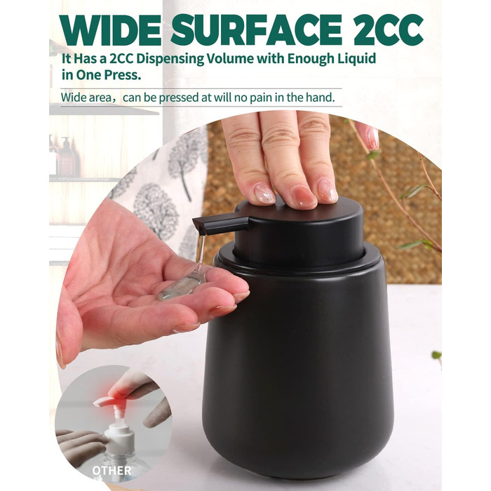 Дозатор мила Umlaca Дозатор рідини для миття посуду, багаторазовий дозатор мила керамічний 350 мл, велика головка насоса легко нат