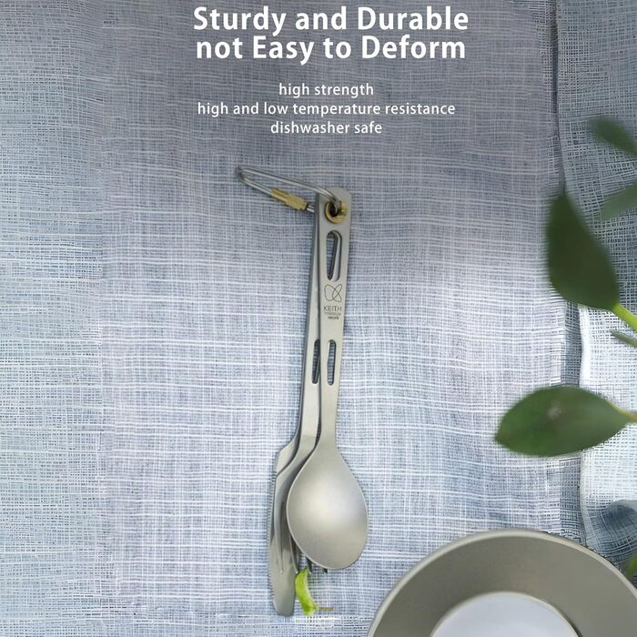 Набір столових приборів KEITH Titanium 3-в-1 для кемпінгу, ложка, виделка, ніж, із сумкою для зберігання