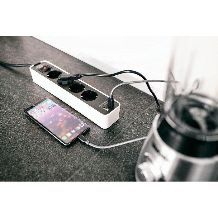 Розеткова планка Brennenstuhl Ecolor 4-х стороння з USB (багатоконтактна вилка з 2 USB-розетками для зарядки, багатоконтактна розе