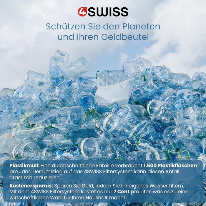Система фільтрації 4SWISS для побутової води, 5-ступінчаста система прямого фільтрування питної води з трьома змінними картриджами та чотирма режимами дозування води (чорний)