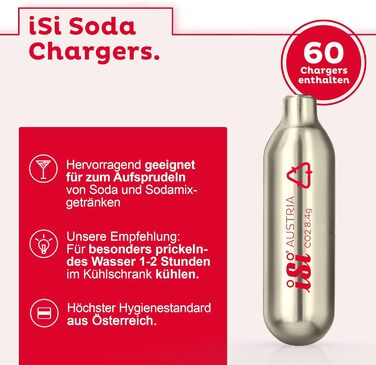 Капсули 8,4 г (упаковка 6x10) - Содові капсули підходять для Sodamaker Classic, Twist'n Sparkle & Gourmet Whip - Картриджі CO2 для смачних газованих напоїв та коктейлів - Зроблено в Австрії, 2