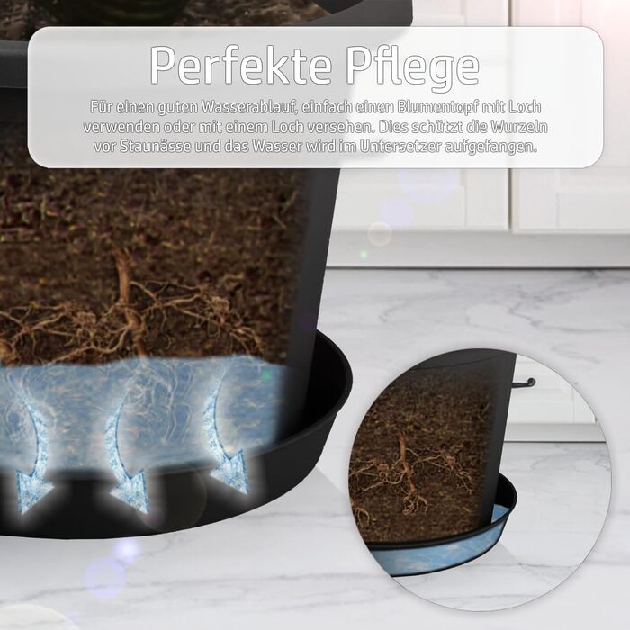 Квітковий горщик Stimo 6 шт. 34 см з блюдцем 30 см, сірий пластиковий горщик для рослин, круглий горщик (антрацит)