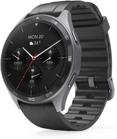 Розумний годинник Hama (кольоровий AMOLED-дисплей 1,43 дюйма, GPS, функція телефону, водонепроникний, WhatsApp, голосовий помічник, трекер сну, 110 спортивних режимів плани тренувань, крокомір, пульсометр, калорії тощо) чорний