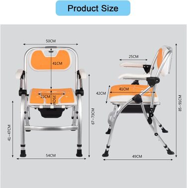 Нічний туалет UHJKLA з регулюванням висоти, туалетний інвалідний візок, складаний туалетний стілець одним натисканням кнопки, багатофункціональне крісло для душу, використання як мобільний туалет