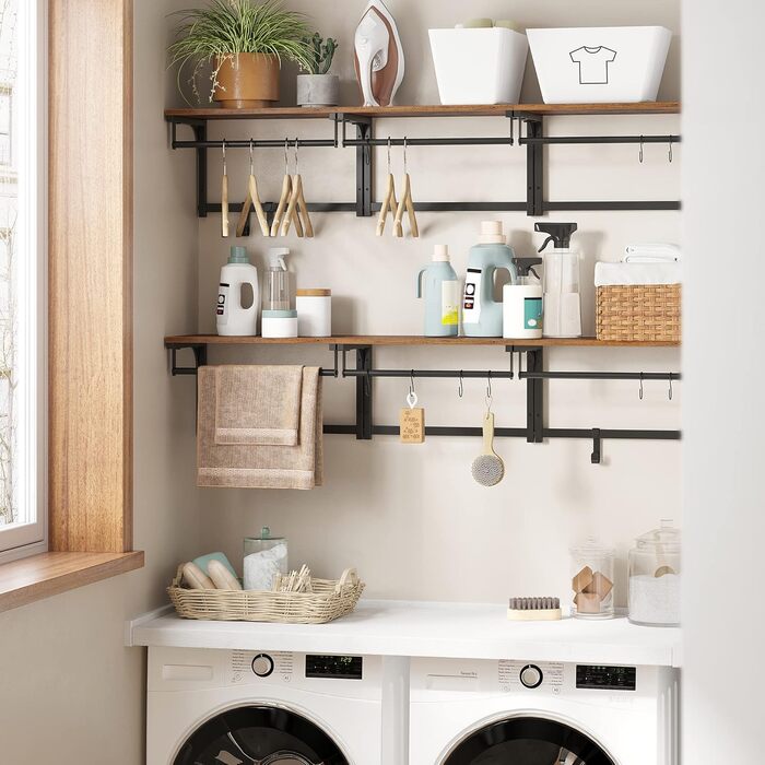 Настінна вішалка VASAGLE, меблі для передпокою, вішалка для верхнього одягу, з 8 гачками і полицею, для вітальні, передпокою, спал