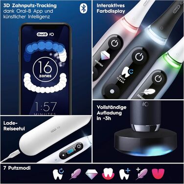 Електрична зубна щітка/електрична зубна щітка Oral-B iO Series 9 Luxe Edition, 7 режимів чищення, догляд за зубами, кольоровий дисплей, зарядний дорожній чохол і косметична сумка, чорний онікс