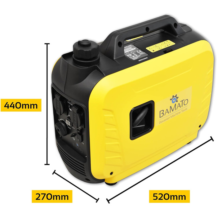 Інверторний генератор BAMATO BGE-2000I 2000 Вт Інверторна технологія 64,1 дБ(A) Дві розетки змінного струму 230 В та два USB-порти для швидкої зарядки 2,1 А