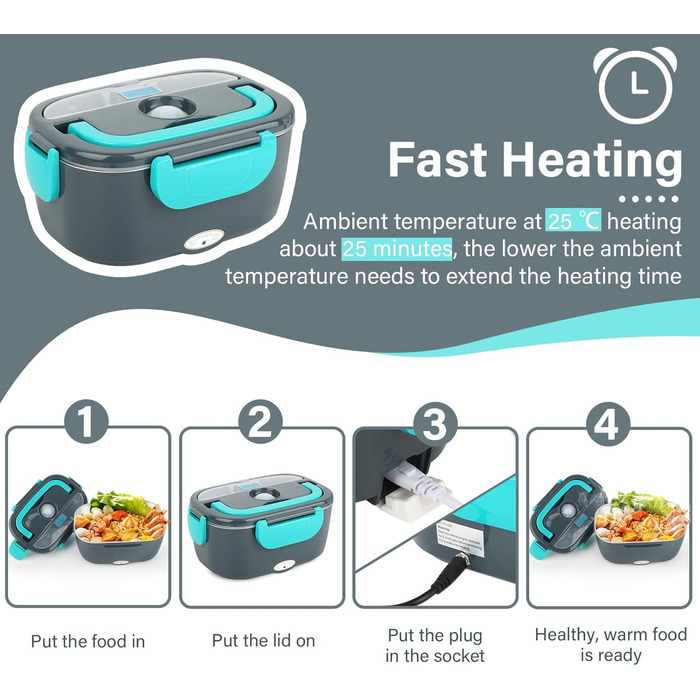 Електричний ланчбокс VMUTGA 1,5 л, 60 Вт, з підігрівом від 12В/24В/220В. Термоконтейнер для гарячих обідів з сумкою, виделкою та ложкою з нержавіючої сталі для автомобіля, вантажівки, офісу.