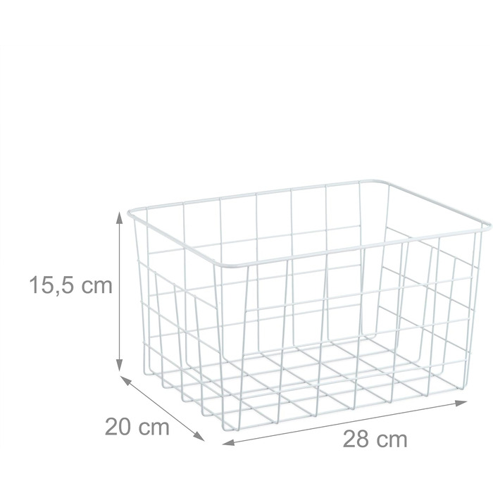 Набір із 3 дротяних кошиків Relaxdays, прямокутний, сітчастий кошик для зберігання, ВШХ 15,5 x 28 x 20 см, декоративний металевий кошик, білий