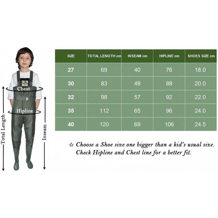 Дитячі водонепроникні вейдерси Croch з гумовими чобітьми, ідеальні для риболовлі та ходьби по воді, розмір 35, зелені