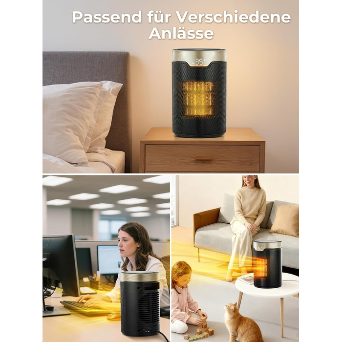 Енергозберігаючий електричний вентилятор-обігрівач, керамічний електричний вентилятор-обігрівач потужністю 1500 Вт з термостатом PTC, режим ECO, тиха робота, пульт дистанційного керування, 24-годинний таймер, захист від перегріву та перекидання, електричн