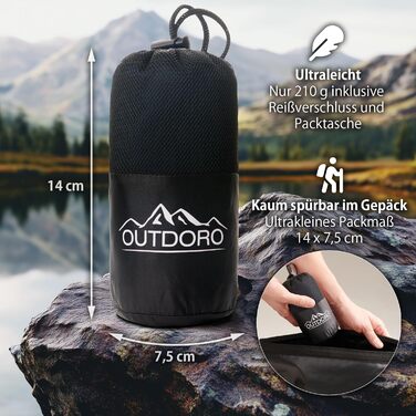 Підкладка для спального мішка Outdoro - лише 210 г, виготовлена з інноваційної мікрофібри Microlight - Ультралегкий дорожній спальний мішок - маленький, тонкий та компактний - підкладка, дорожнє простирадло