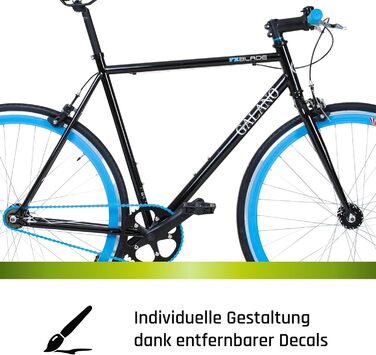 Велосипед Galano Blade Fixie для чоловіків та жінок, зріст 165-195 см, ретро-велосипед з однією швидкістю, 28-дюймові колеса, різні розміри, міські велосипеди з фліп-флоп втулкою, шосейний велосипед, міський велосипед, чорний/синій, 53 см