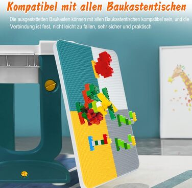 Дитячий настільний ігровий стіл AufuN 5-в-1 з регульованою висотою та стільцями, ігровий стіл, великий багатофункціональний набір будівельних блоків, пісочниця з місцем для зберігання, 2 стільці, подарунок для хлопчиків та дівчаток 63 x 47 x 56 см