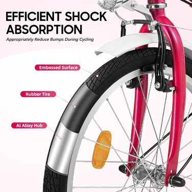 Преміальний 20-дюймовий велосипед для дівчаток, 6 швидкостей, рожевий, рама з вуглецевої сталі з передніми та задніми гальмами, регулювання висоти для зросту 145-165 см, максимальне навантаження 90 кг