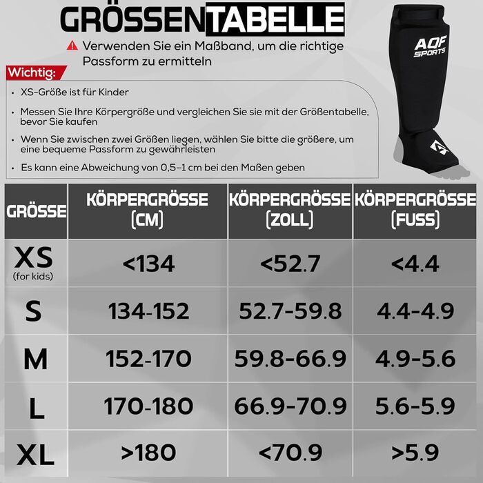 Щитки для гомілок AQF для кікбоксингу - CE UKCA SATRA, схвалені для муай-тай - захисні щитки з EVA-підкладкою для MMA, підтримка ніг, щитки для гомілок для карате, бойових мистецтв, розмір M, чорний