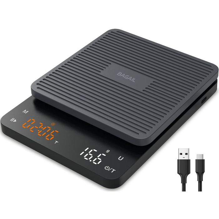 Цифрові кавові ваги Bagail з таймером 0,1 г Високоточні електронні кухонні ваги з великим дисплеєм та автоматичним зважуванням, пе