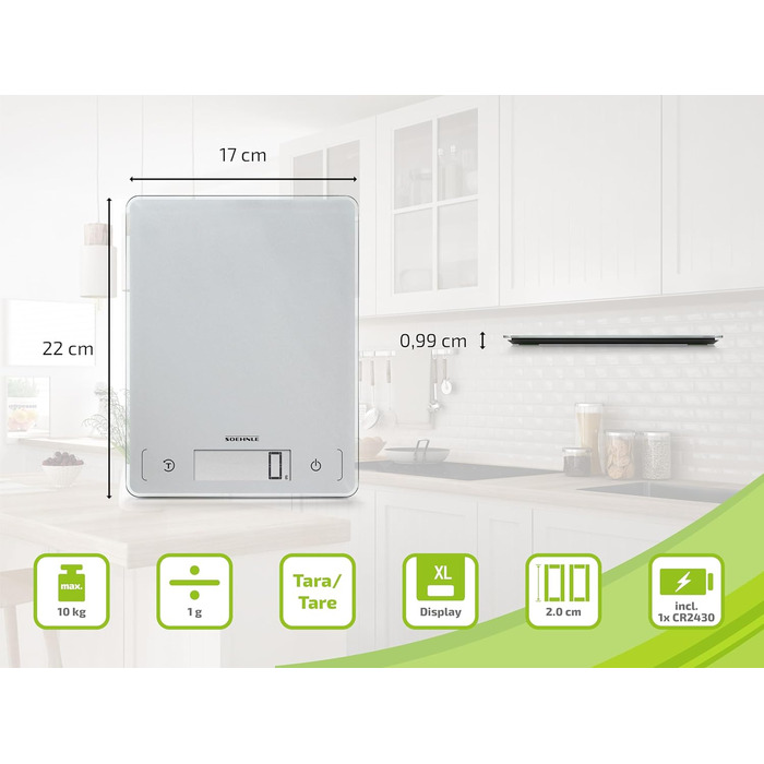 Цифрові кухонні ваги, сріблясті, вага до 10 кг (точність до 1 г), побутові ваги з сенсорним дотиком, електронні ваги в комплекті з