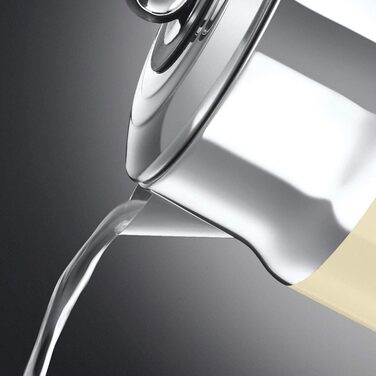 Чайник Russell Hobbs 1,7 л, 2400 Вт ретро кремовий та полірована нержавіюча сталь (функція швидкого закипання, індикатор температу