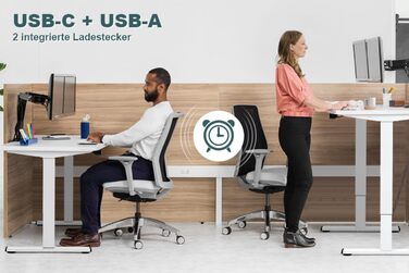 Регульований по висоті письмовий стіл 120x80 см з USB-портом для зарядки, 3 елементами управління пам'яттю і технологією захисту в