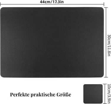 Зі штучної шкіри, що миється, 6 килимків і 6 скляних підставок, термостійкий килимок в сучасному стилі, підходить для столу з натурального дерева, чорний (44x30 см), набір з 6 килимків з підставками
