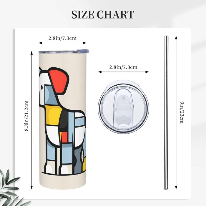Кухоль з прямою трубочкою, дизайн абстракціонізм Мондріана, дрібний анімалістичний принт, дорожній кухоль, підходить для кемпінгу, офісу та дому, 590 мл