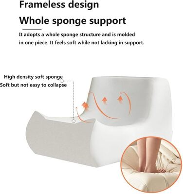 Крісло-камін Togo, кутовий диван-мішок, зручний диван-лінька, крісло-гойдалка з пінопласту з ергономічним дизайном, для вітальні, спальні, гуртожитку, салону, офісу, білого кольору