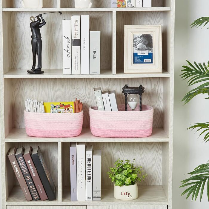 Кошики для зберігання речей MANGATA з бавовняної мотузки, невеликий плетений бавовняний кошик для зберігання речей у ванній кімнаті, дитяча кімната, без запаху, повністю натуральний та зручний для дітей, набір з 5 шт. , фламінго (приблизно 36 л)