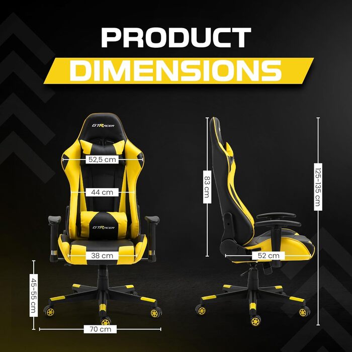 Ігрове крісло GTRacer Pro, ергономічне офісне крісло, регульовані підлокітники, комп&39ютерне крісло, ігрове крісло зі штучної шкіри, зручні офісні крісла для домашнього офісу (жовте)