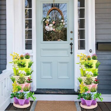 Вежа для рослин WADEO з горщиками, що штабелюються, вертикальний сад з 6 ярусами, горщик для полуниці, трав, квітів та овочів, що штабелюється, економія місця до 12 рослин (різнокольоровий)