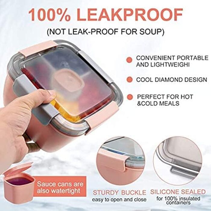 Ланч-бокс MUJUZE з відділеннями, Салат з собою, Ланч-бокс зі столовими приборами для дорослих/дітей, Ланч-бокс стійкий герметичний