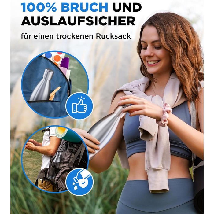 Безпластикова пляшка з нержавіючої сталі 900 мл для Sodastream Crystal - Пляшка з нержавіючої сталі, захищена від миття в посудомийній машині для потоку газованої води - Металеві пляшки Soda Maker 900 мл Nature, 100