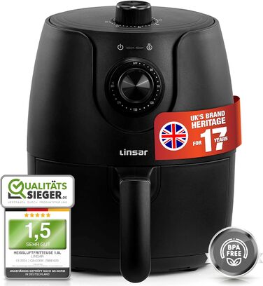 Маленька фритюрниця - 1,8 л - Фритюрниця з таймером і функцією підтримки тепла - Вибір температури - Більш енергозберігаючий і швидший, ніж духові шафи - 1200 Вт - Маленький (чорний) Чорний