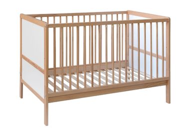 Дитяче ліжко Nelly 120x60 см Дитяче ліжко Натуральний/Білий Бук Регульована висота у 2 напрямках 3 знімні перекладини Сертифіковано EN 716