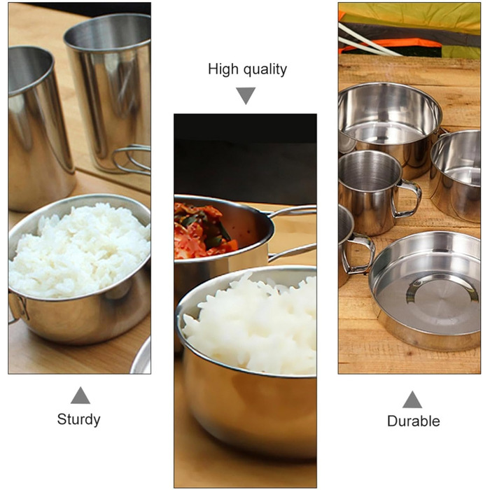 Набір посуду з нержавіючої сталі 8 предметів для кемпінгу та відпочинку на природі, портативний набір мисок та тарілок для пікніка Легкий кухонний набір з харчової нержавіючої сталі для піших прогулянок, подорожей з рюкзаком, подорожей та барбекю