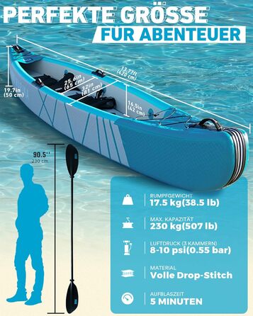 Надувний каяк BEYOND MARINA для 1, 2, 3 осіб, комплект тандемного каяка з дропстібком для дорослих з веслами, сидіннями, насосом, ластами та сумкою для перенесення, міцний та універсальний, 380 см, 420 см, 460 см, 420x850 см