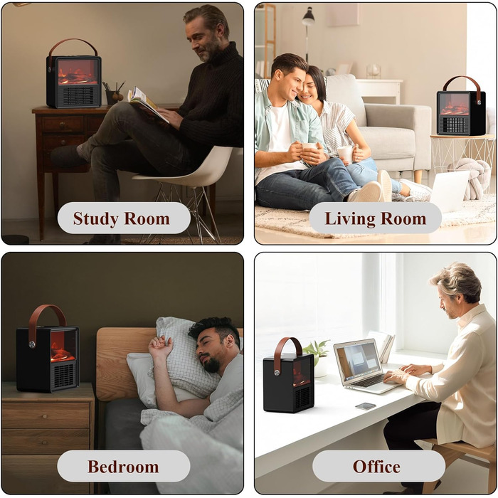 Електричний вентилятор-обігрівач Minthouz 1200 Вт/800 Вт, керамічний обігрівач з 3D-ефектом полум&39я, регульований термостат, енергоефективний, із захистом від перегріву та перекидання для спальні та офісу