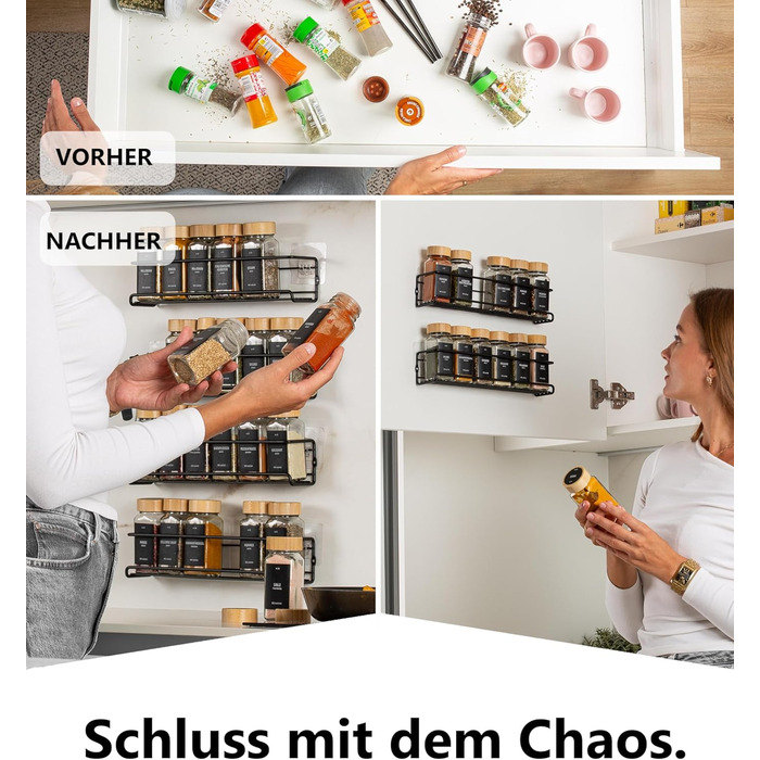 Настінна підставка для спецій Deco haus (свердління не потрібне) З 24 БАНКАМИ ДЛЯ СПЕЦІЙ ТА ЕТИКЕТКАМИ - Підвісна підставка для спецій, набір з 4 шт. - Настінний тримач для спецій - Клейкі підставки для спецій для дверцят шаф - Органайзер для підставок дл