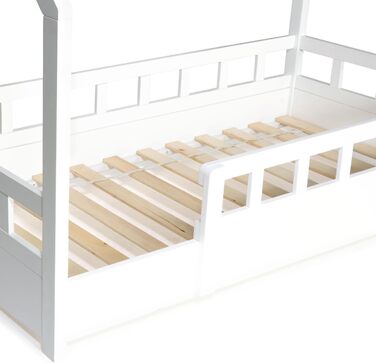 Дитяче ліжко-будиночок на дереві 80 x 160 см NEREE біле з рейковою основою та поручнями